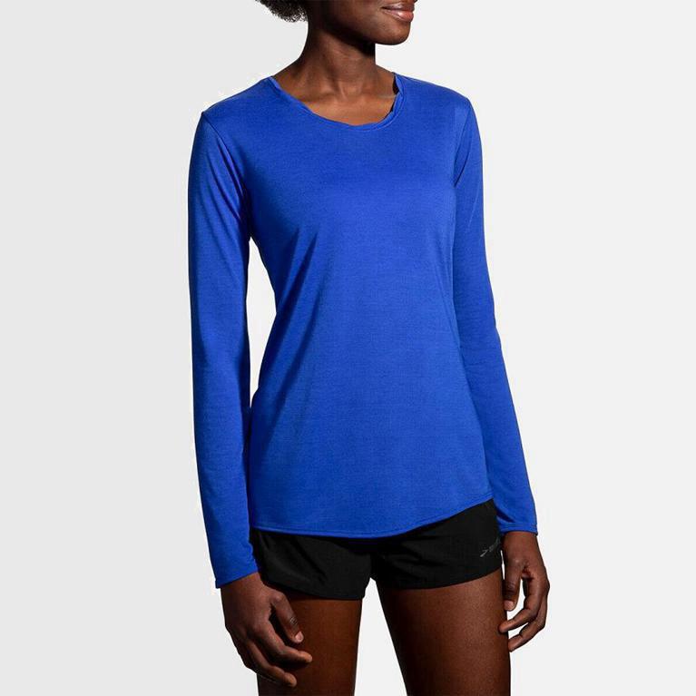 Brooks Distance Israel - Women's Long Sleeve Running Shirt - Blue (95486-IOZK)